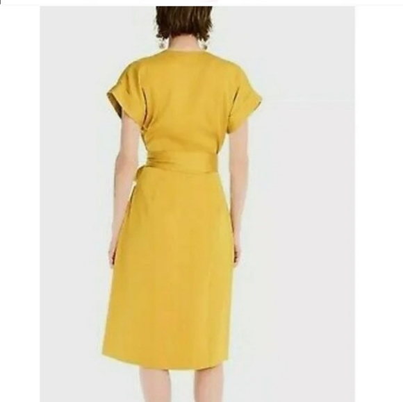 J Crew Short Sleeve Wrap Midi Dress XS Gold Yellow Satin - Picture 5 of 8